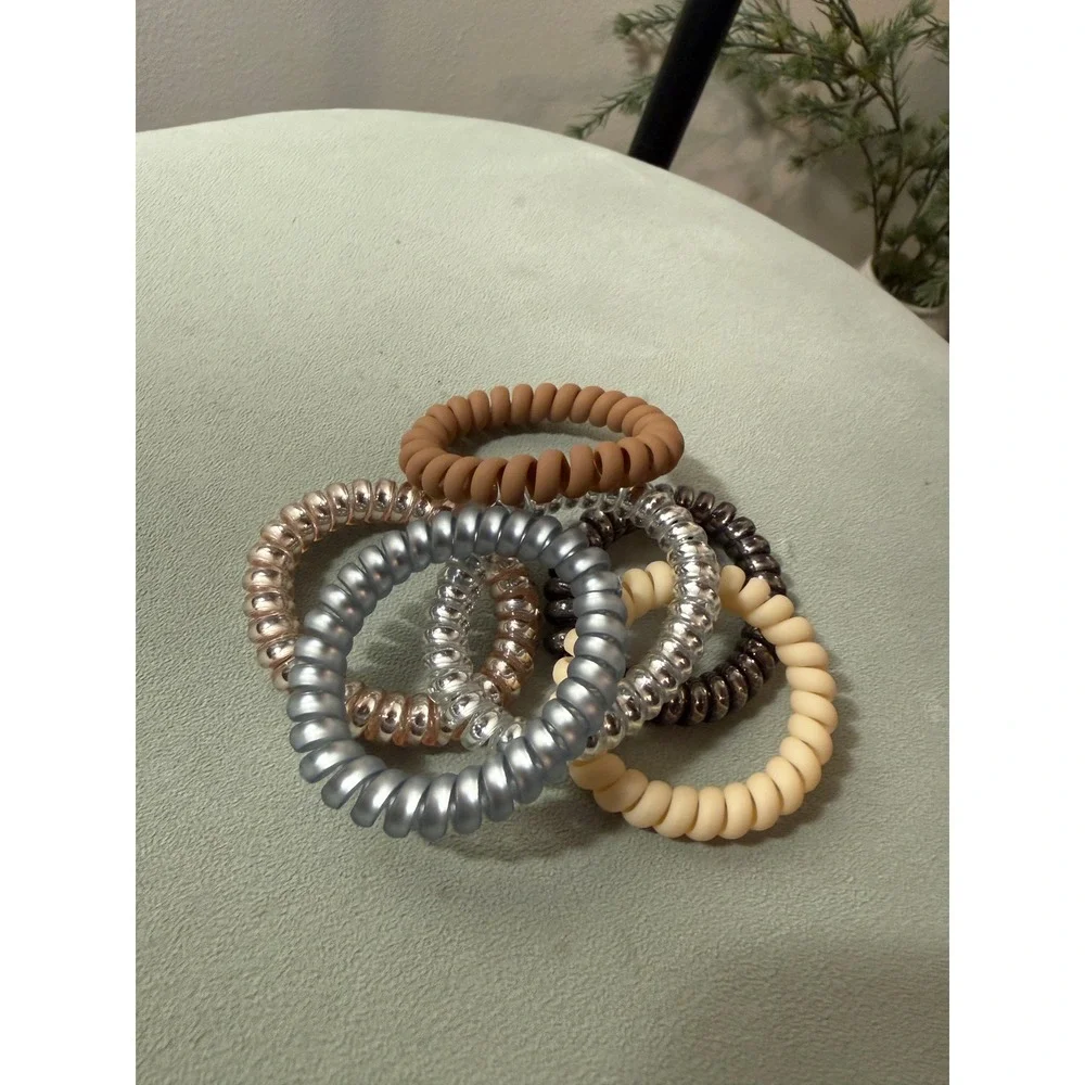 Kitsch Spiral Hair Ties 6pc Set Metallic Matte Neutrals No Crease Coil Elastics